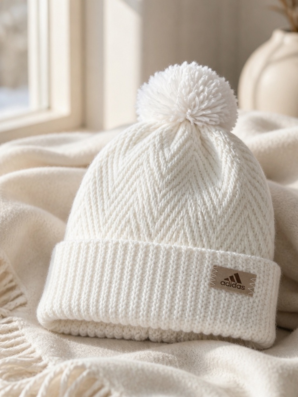 NWT Adidas Women’s White Pom Pom Beanie Hat